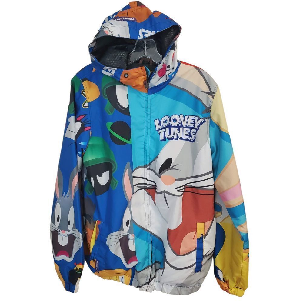 Members Only Mens size Small Looney Tune hooded Windbreaker Jacket‎ Bugs Bunny
